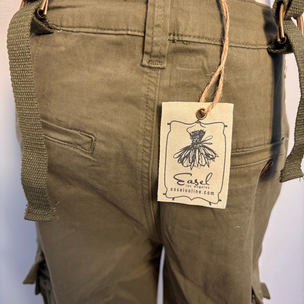 Easel Womens Olive Cargo Pants Elastic Hem With Suspenders Size Medium - Picture 11 of 12